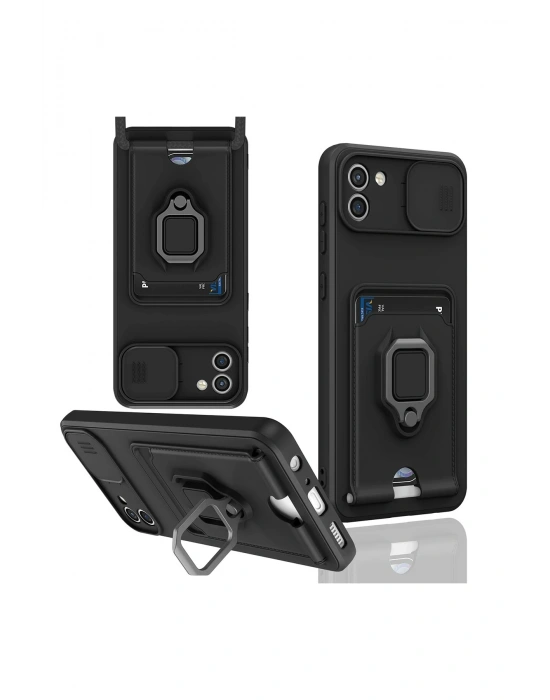 Newface Samsung Galaxy A03 Kılıf Zuma Kartvizitli Yüzüklü Silikon - Siyah