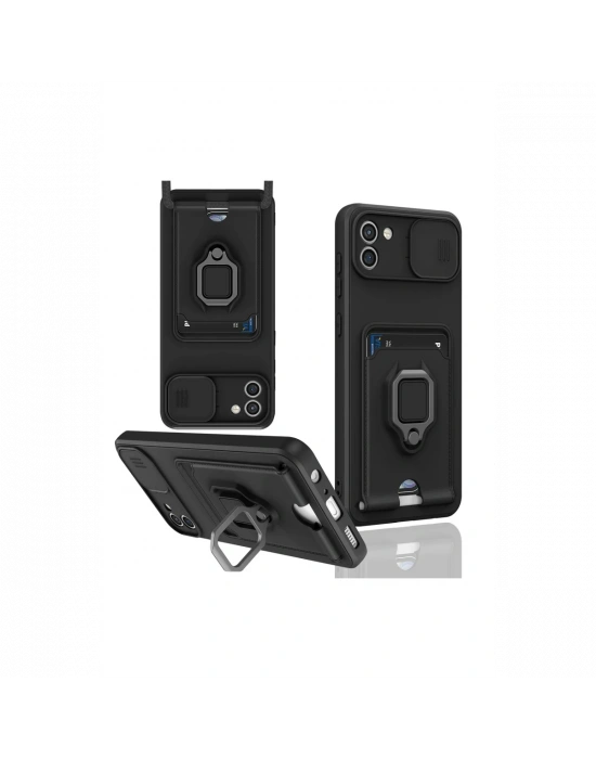 Newface Samsung Galaxy A03 Kılıf Zuma Kartvizitli Yüzüklü Silikon - Siyah