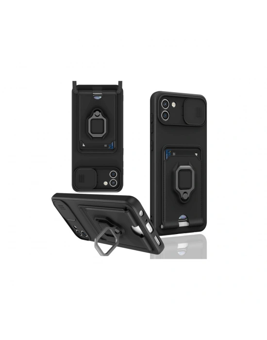 Newface Samsung Galaxy A03 Kılıf Zuma Kartvizitli Yüzüklü Silikon - Siyah