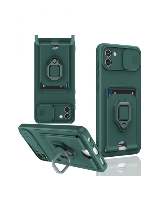 Newface Samsung Galaxy A03 Kılıf Zuma Kartvizitli Yüzüklü Silikon - Yeşil