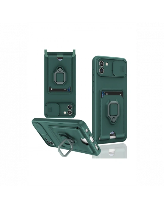 Newface Samsung Galaxy A03 Kılıf Zuma Kartvizitli Yüzüklü Silikon - Yeşil