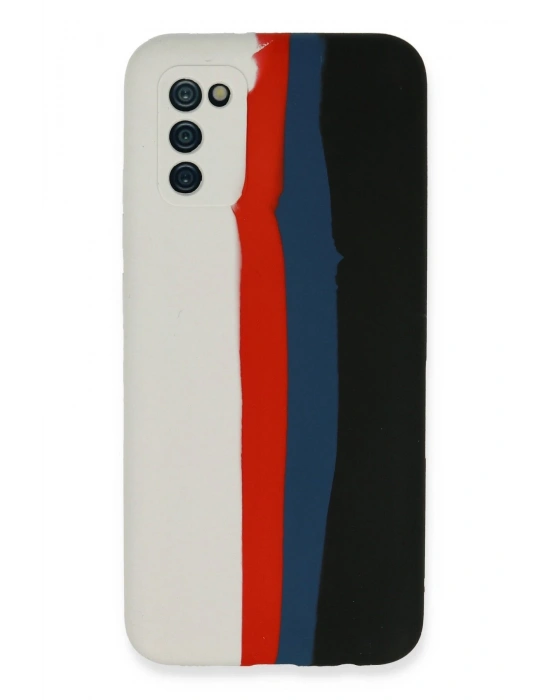 Newface Samsung Galaxy A03S Kılıf Ebruli Lansman Silikon - Beyaz-Siyah