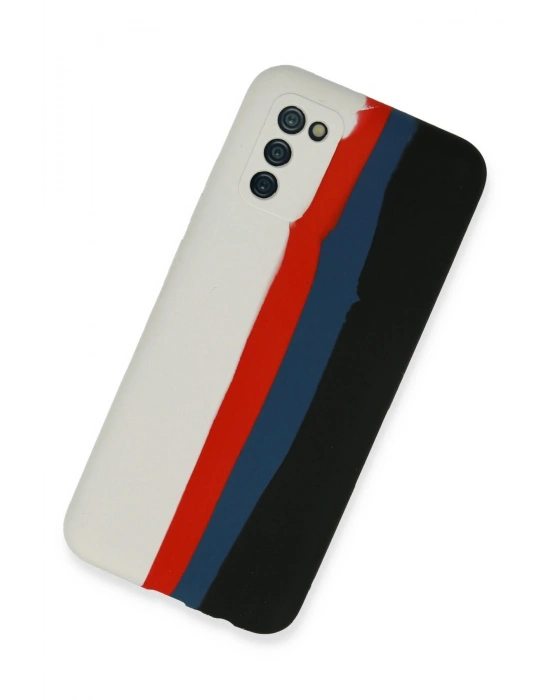 Newface Samsung Galaxy A03S Kılıf Ebruli Lansman Silikon - Beyaz-Siyah