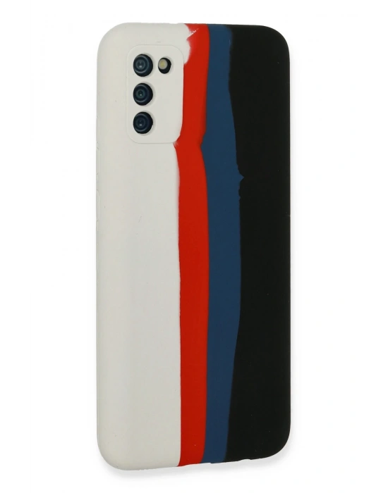 Newface Samsung Galaxy A03S Kılıf Ebruli Lansman Silikon - Beyaz-Siyah