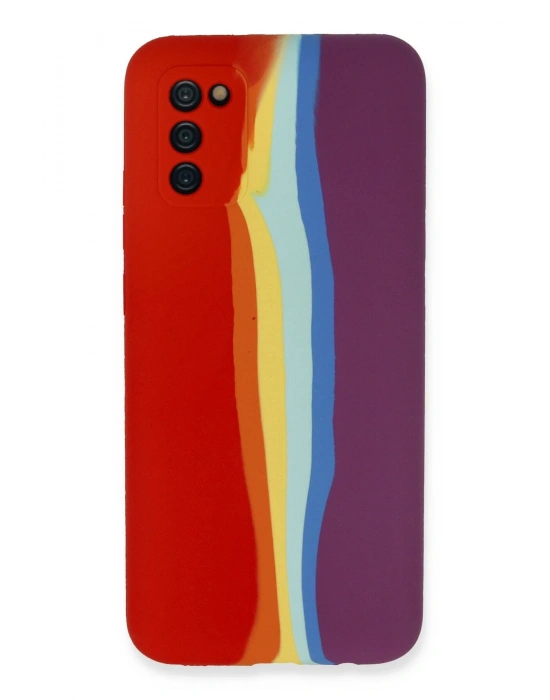 Newface Samsung Galaxy A03S Kılıf Ebruli Lansman Silikon - Kırmızı-Mor