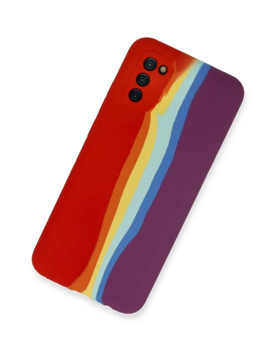 Newface Samsung Galaxy A03S Kılıf Ebruli Lansman Silikon - Kırmızı-Mor