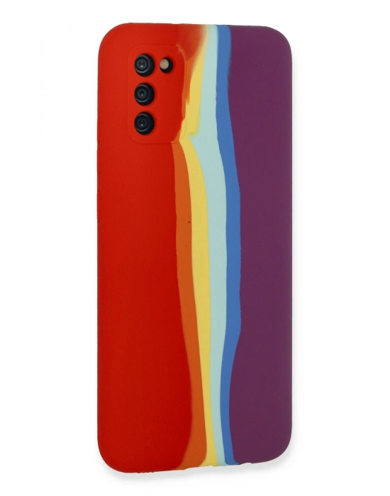 Newface Samsung Galaxy A03S Kılıf Ebruli Lansman Silikon - Kırmızı-Mor