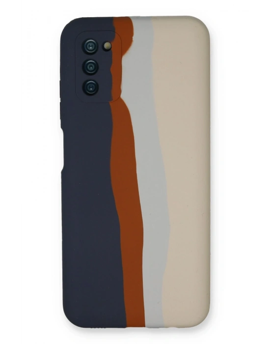 Newface Samsung Galaxy A03S Kılıf Ebruli Lansman Silikon - Lacivert-Krem