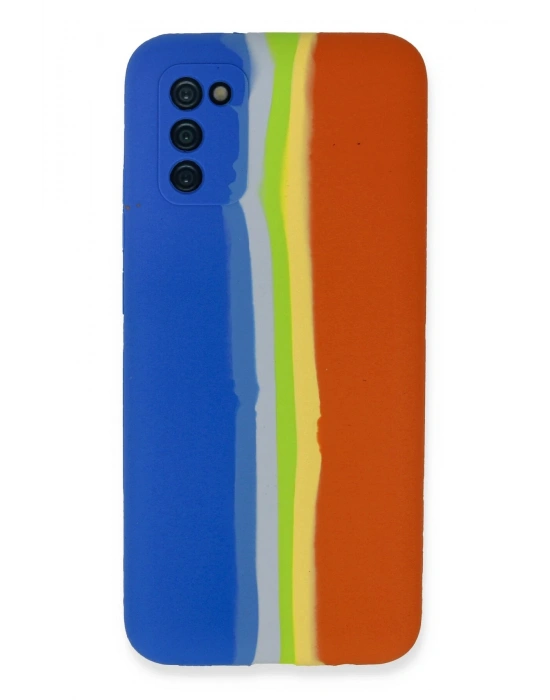 Newface Samsung Galaxy A03S Kılıf Ebruli Lansman Silikon - Mavi-Turuncu