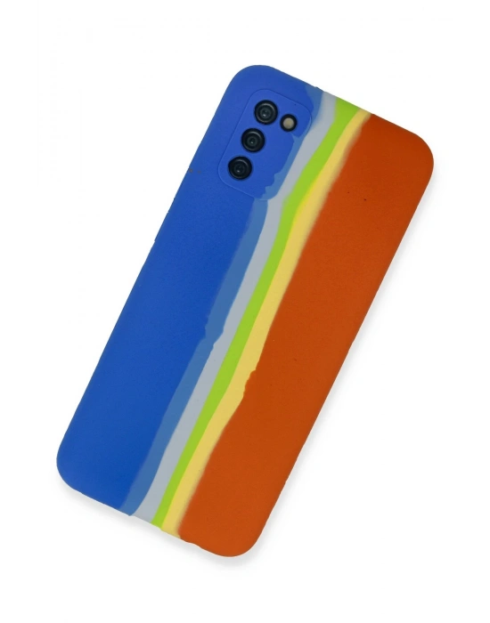 Newface Samsung Galaxy A03S Kılıf Ebruli Lansman Silikon - Mavi-Turuncu