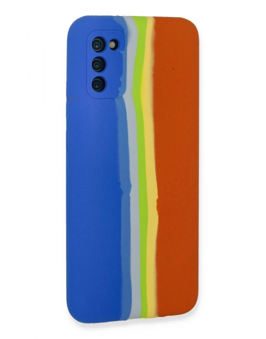 Newface Samsung Galaxy A03S Kılıf Ebruli Lansman Silikon - Mavi-Turuncu