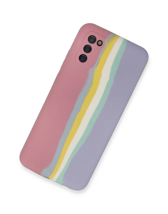Newface Samsung Galaxy A03S Kılıf Ebruli Lansman Silikon - Pembe-Lila