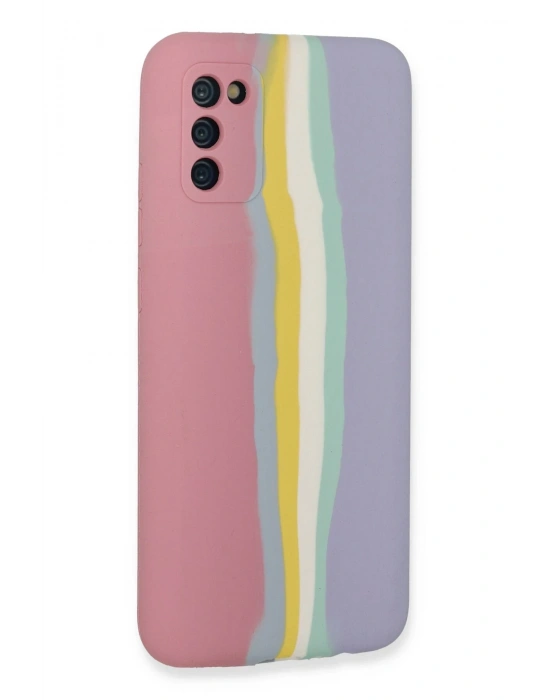 Newface Samsung Galaxy A03S Kılıf Ebruli Lansman Silikon - Pembe-Lila