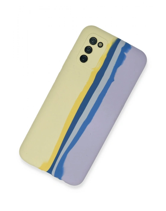 Newface Samsung Galaxy A03S Kılıf Ebruli Lansman Silikon - Sarı-Lila