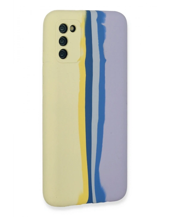 Newface Samsung Galaxy A03S Kılıf Ebruli Lansman Silikon - Sarı-Lila