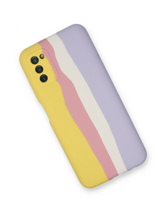 Newface Samsung Galaxy A03S Kılıf Ebruli Lansman Silikon - Sarı-Mavi