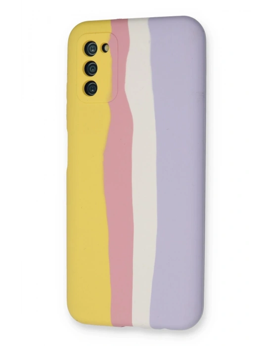 Newface Samsung Galaxy A03S Kılıf Ebruli Lansman Silikon - Sarı-Mavi