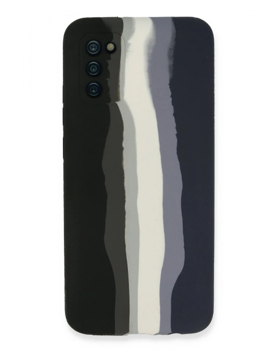 Newface Samsung Galaxy A03S Kılıf Ebruli Lansman Silikon - Siyah-Lacivert