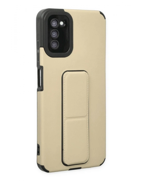 Newface Samsung Galaxy A03S Kılıf Mega Standlı Silikon - Gold