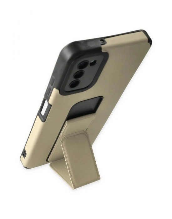 Newface Samsung Galaxy A03S Kılıf Mega Standlı Silikon - Gold