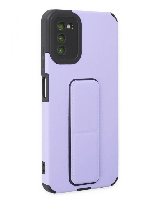 Newface Samsung Galaxy A03S Kılıf Mega Standlı Silikon - Lila