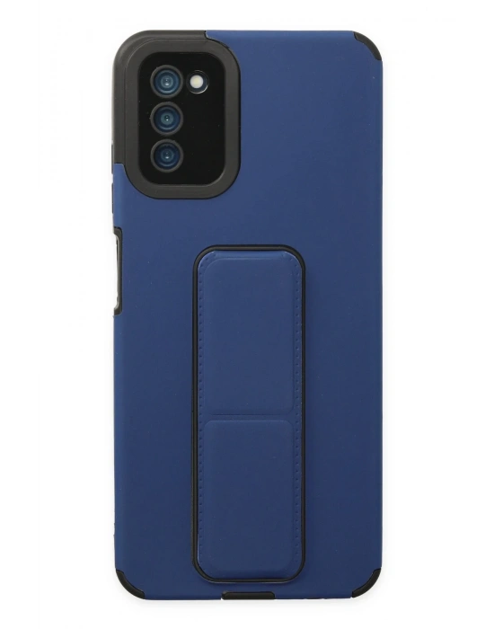 Newface Samsung Galaxy A03S Kılıf Mega Standlı Silikon - Mavi