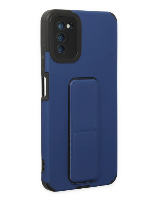 Newface Samsung Galaxy A03S Kılıf Mega Standlı Silikon - Mavi