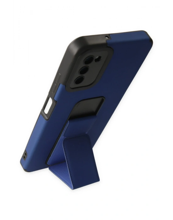 Newface Samsung Galaxy A03S Kılıf Mega Standlı Silikon - Mavi