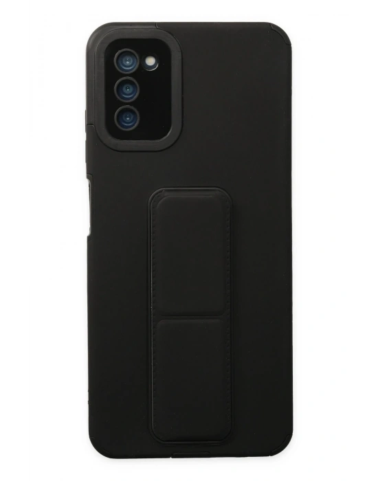 Newface Samsung Galaxy A03S Kılıf Mega Standlı Silikon - Siyah