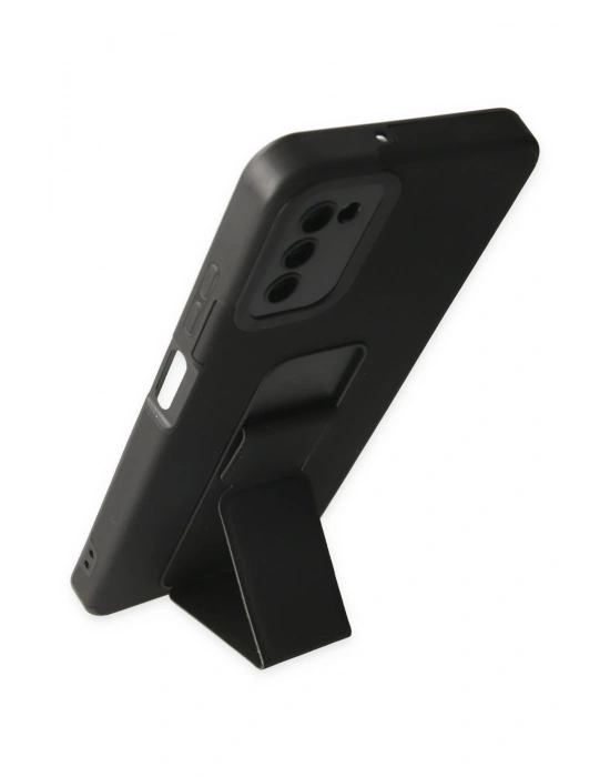 Newface Samsung Galaxy A03S Kılıf Mega Standlı Silikon - Siyah