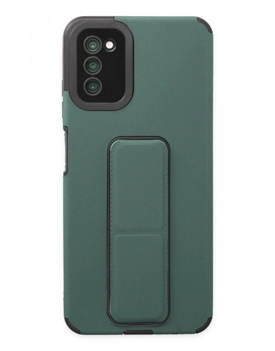 Newface Samsung Galaxy A03S Kılıf Mega Standlı Silikon - Yeşil