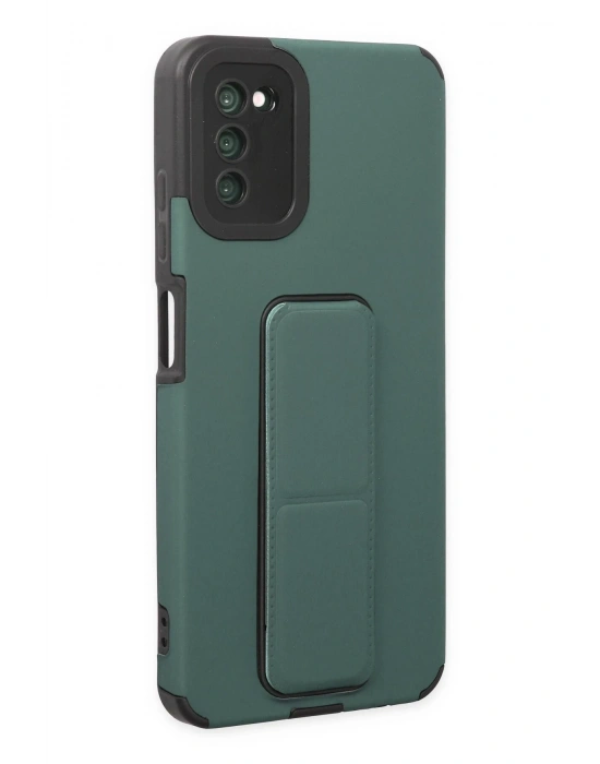 Newface Samsung Galaxy A03S Kılıf Mega Standlı Silikon - Yeşil