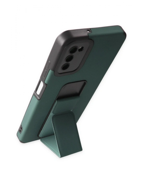 Newface Samsung Galaxy A03S Kılıf Mega Standlı Silikon - Yeşil