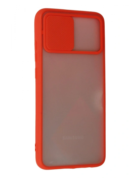 Newface Samsung Galaxy A03S Kılıf Palm Buzlu Kamera Sürgülü Silikon - Kırmızı