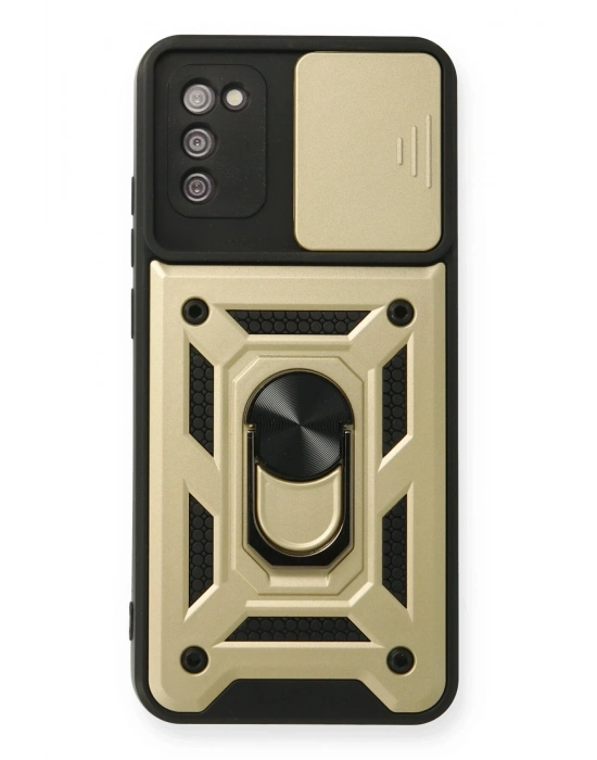 Newface Samsung Galaxy A03S Kılıf Pars Lens Yüzüklü Silikon - Gold