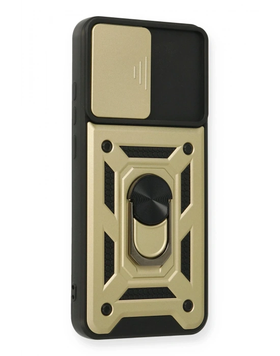 Newface Samsung Galaxy A03S Kılıf Pars Lens Yüzüklü Silikon - Gold