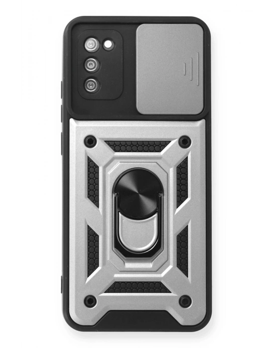 Newface Samsung Galaxy A03S Kılıf Pars Lens Yüzüklü Silikon - Gümüş