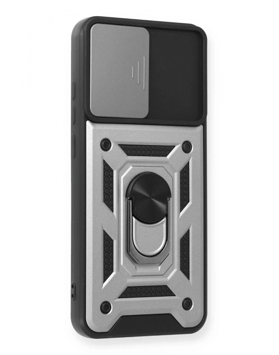 Newface Samsung Galaxy A03S Kılıf Pars Lens Yüzüklü Silikon - Gümüş