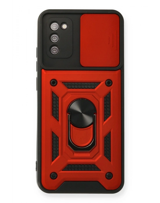 Newface Samsung Galaxy A03S Kılıf Pars Lens Yüzüklü Silikon - Kırmızı