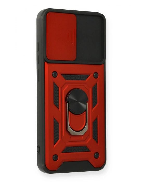 Newface Samsung Galaxy A03S Kılıf Pars Lens Yüzüklü Silikon - Kırmızı