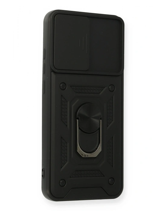 Newface Samsung Galaxy A03S Kılıf Pars Lens Yüzüklü Silikon - Siyah