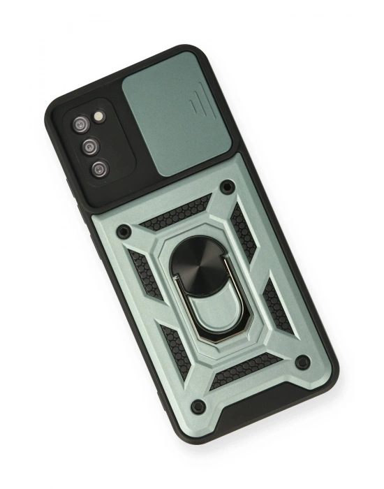 Newface Samsung Galaxy A03S Kılıf Pars Lens Yüzüklü Silikon - Yeşil