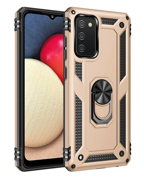 Newface Samsung Galaxy A03S Kılıf Sofya Yüzüklü Silikon Kapak - Gold