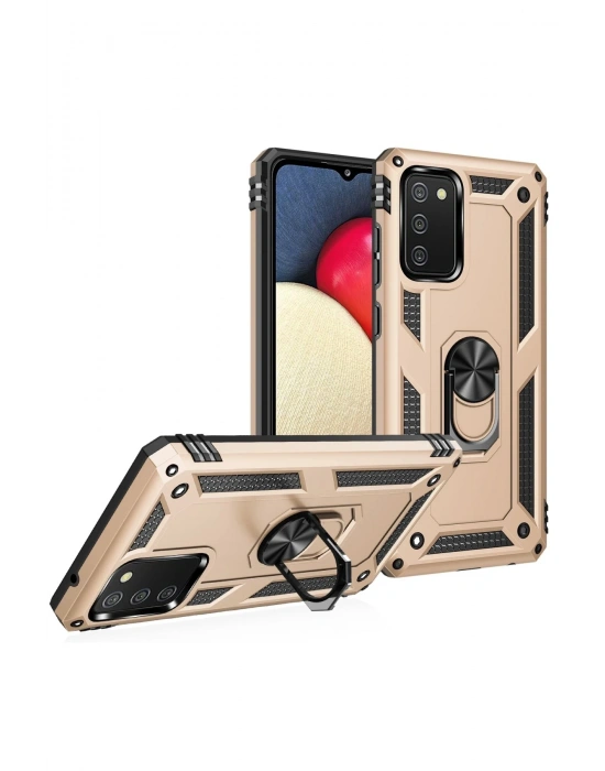 Newface Samsung Galaxy A03S Kılıf Sofya Yüzüklü Silikon Kapak - Gold