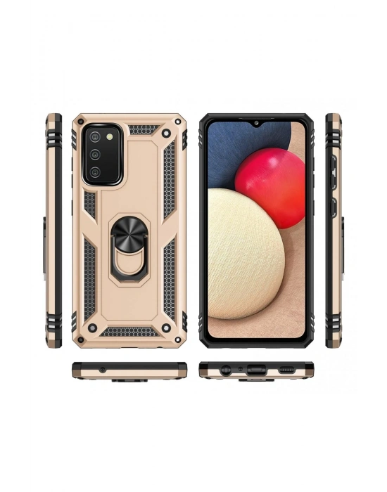 Newface Samsung Galaxy A03S Kılıf Sofya Yüzüklü Silikon Kapak - Gold