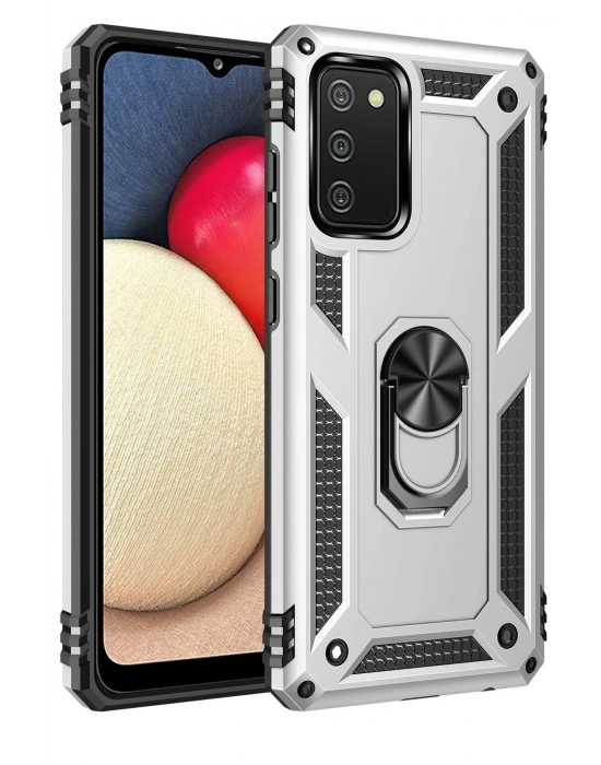 Newface Samsung Galaxy A03S Kılıf Sofya Yüzüklü Silikon Kapak - Gümüş