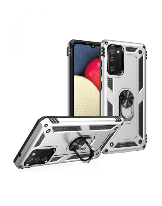 Newface Samsung Galaxy A03S Kılıf Sofya Yüzüklü Silikon Kapak - Gümüş