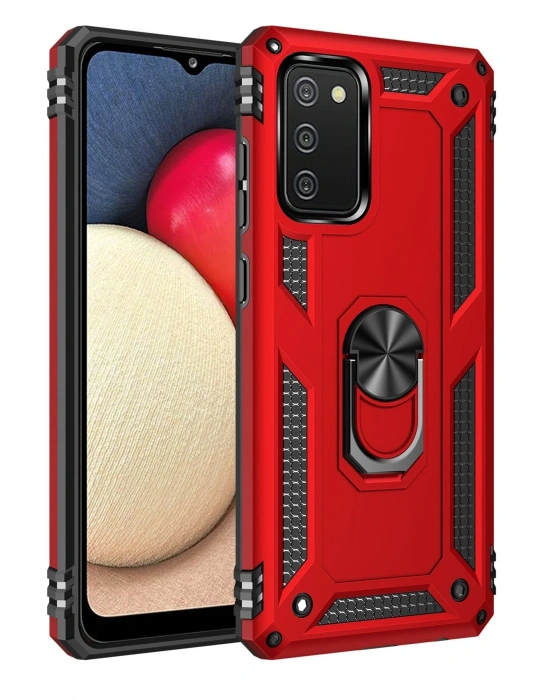 Newface Samsung Galaxy A03S Kılıf Sofya Yüzüklü Silikon Kapak - Kırmızı