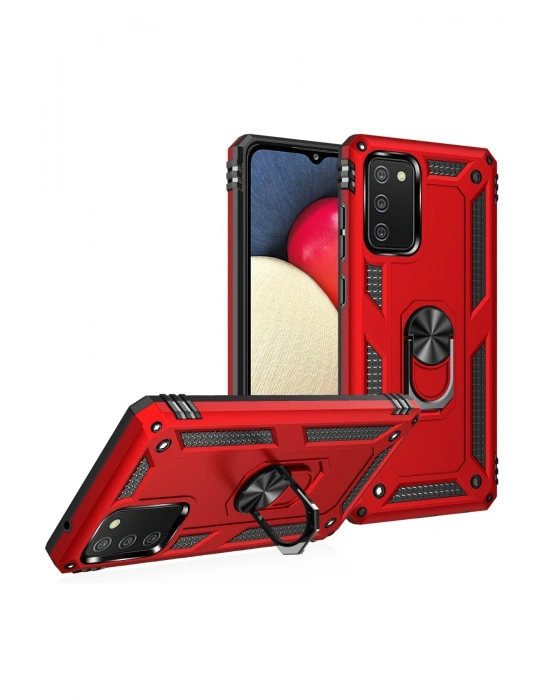 Newface Samsung Galaxy A03S Kılıf Sofya Yüzüklü Silikon Kapak - Kırmızı