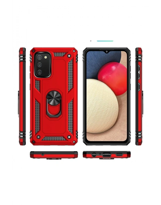 Newface Samsung Galaxy A03S Kılıf Sofya Yüzüklü Silikon Kapak - Kırmızı